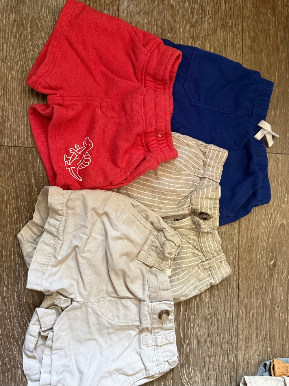 6–9 Months Baby Shorts Bundle | 4 Pairs | Red Blue Khaki Neutral Summer Bottoms